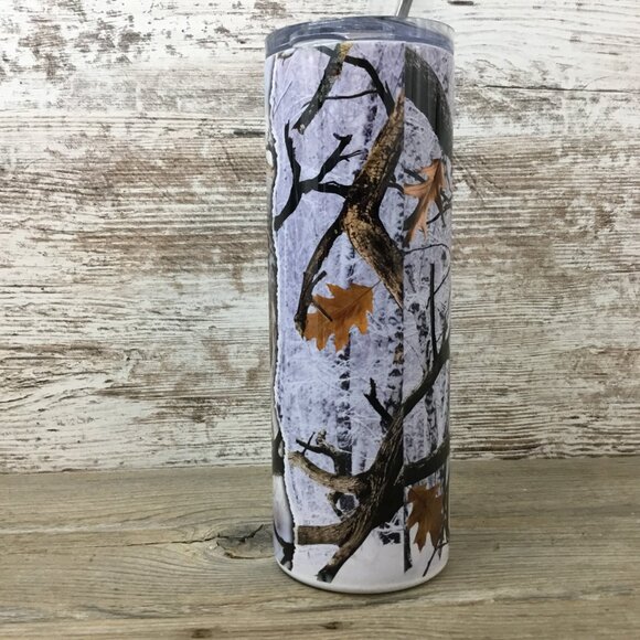 Deer Hunting Winter 20 oz Skinny Tumbler with Straw & Lid - Picture 3 of 5